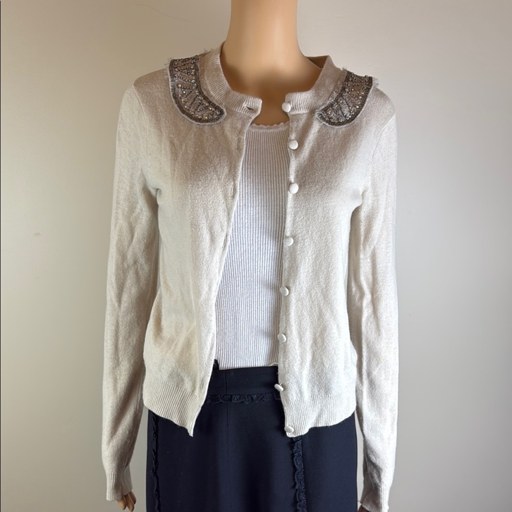 Rebecca Taylor Cream Cardigan with Silver Details